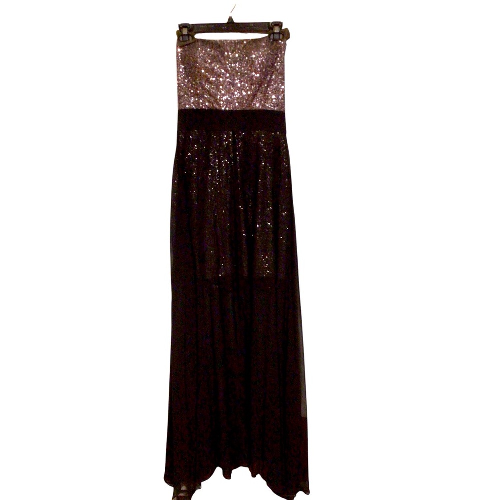 MM Couture by miss me strapless sequined and sheer long dress size medium